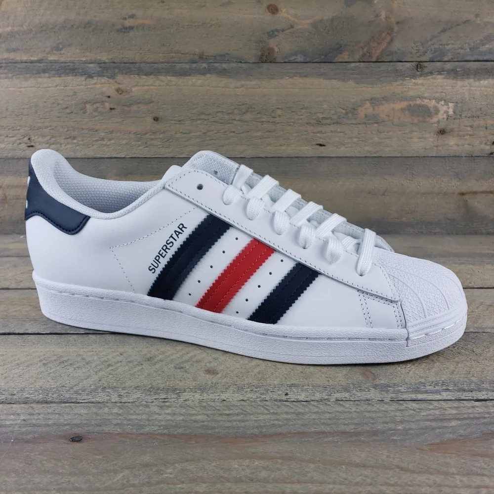 adidas Superstar Originals Men's Shoes White/Red/Dark Navy Shell Toe - Picture 2 of 10